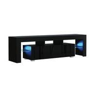 TV Unit with LED Lighting & Gloss Doors / 160cm Mex Furniture LTD Black One Size