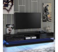 Mex Furniture 180cm Modern TV Unit with Black High Gloss Doors & Free LED Lighting - 180 cm - MDF/Chipboard - Black Matt Body & Black Gloss Doors