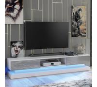 Mex Furniture 180cm Modern TV Unit with Grey High Gloss Doors & Free LED Lighting - 180 cm - White Matt Body & Grey Gloss Doors - TV Unit
