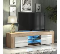 TV Unit with LED Lights & Gloss Doors / 130cm Mex Furniture LTD Light Oak One Size