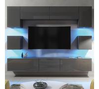 Mex Furniture LTD TV Wall Unit with LED Lighting & Gloss Doors / 242cm in Dark Grey Mex Furniture LTD Dark Grey