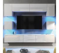 Mex Furniture LTD TV Wall Unit with LED Lighting & Gloss Doors / 242cm in White Mex Furniture LTD White