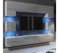 Wall Tv Unit Panorama - White & Grey Gloss Doors And Led Lights