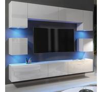 Mex Furniture LTD Wall TV Unit Panorama - White with Gloss Doors & LED Lights Mex Furniture LTD White