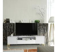 Mex Furniture Luxurious White TV Stand with Fluted Doors & Gold Accents - 200cm Media Console - 200cm - 1 - MDF/Chipboard