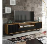 Mex Furniture Milled 200cm TV Unit with Oak Matt Body and Black Milled-Front Doors - 200cm - 1 - MDF/Chipboard