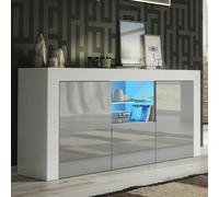 Mex Furniture Modern 145cm TV Unit, Cabinet Stand & with Grey Gloss Doors & Free LED - 145 cm - 1 - White Matt Body & Grey Gloss Fronts