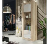Mex Furniture Modern Display Cabinet 170cm - Oak Body & White Gloss Doors - 170 - MDF/Chipboard - 1