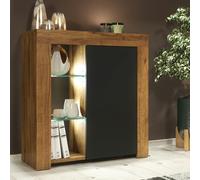 Mex Furniture Modern Sideboard 75cm - Oak Matt Body & Black Matt Door - Glass Shelves with Free LED - 83 - Oak & Black - MDF/Chipboard