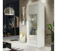 Mex Furniture Modern White Gloss Display Cabinet 170cm - 2 Doors & Glass Shelves - Matt Body & Glos Doors - White - 170