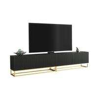 Mex Furniture Modular Black TV Unit with Gold Base 200cm - Fluted Fronts & Push-Down Doors - 200cm - 1 - MDF/Chipboard