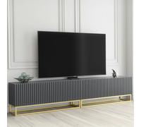 Mex Furniture Modular Grey TV Unit with Gold Base 200cm - Fluted Fronts & Push-Down Doors - 200cm - 1 - Grey