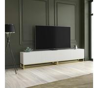 Mex Furniture Modular White TV Unit with Gold Base 200cm - Fluted Fronts & Push-Down Doors - 200cm - 1 - MDF/Chipboard