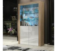 Display Cabinet with LED Lights & Gloss Doors / 170cm Mex Furniture LTD Light Oak One Size