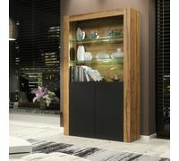 Mex Furniture Premium 170cm Cabinet Sideboard Matt Doors Cupboard & Display Unit & Free LED Lights - 170cm - Oak Matt Body & Black Matte Doors - 1