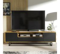 Mex Furniture Refined 200cm Loft Retro Industrial TV Unit Vintage Oak Cabinet - 200cm - MDF/Chipboard - Oak Matt Body & Black Matt Doors