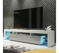 Mex Furniture Sleek 200cm TV Unit Cabinet Stand High Gloss Doors with Free LED Lights - 200 cm - 1 - White Matt Body & Grey Gloss Doors