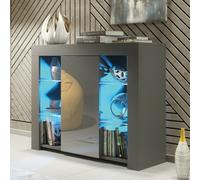 Mex Furniture Sophisticated 97.5cm TV Stand Sideboard - Grey Gloss Door with Free LED - 97.5cm - Dark Grey Matt Body & Dark Grey Gloss Doors - MDF/Chipboard