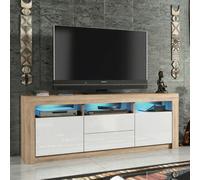 Mex Furniture Spacious 160cm TV Unit & Cabinet with White High Gloss Doors and Free LED - 160 cm - MDF/Chipboard - Oak Matt Body & White Gloss Doors