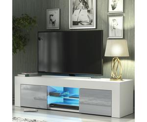 Mex Furniture Striking 130cm TV Unit Cabinet with Grey High Gloss Doors LED Lights - 130 cm - 1 - MDF/Chipboard