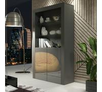 Mex Furniture Tall Display Cabinet 170cm Oak Matt Body and White Gloss Doors - Modern Open Shelving Unit (Copy) (Copy) - Matt Body & Gloss Doors - 170 - Full assembly required.