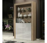 Mex Furniture Tall Display Cabinet 170cm Oak Matt Body and White Gloss Doors - Modern Open Shelving Unit - Matt Body & Gloss Doors - 170 - Full assembly required.