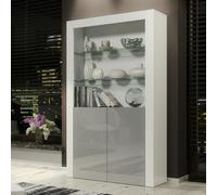 Mex Furniture Tall Display Cabinet 170cm White Matt Body and Grey Gloss Doors - Modern Open Shelving Unit - Matt Body & Gloss Doors - 170 - Full assembly required.