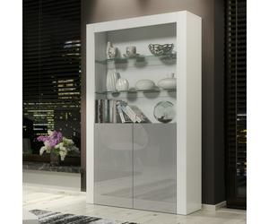Mex Furniture Tall Display Cabinet 170cm White Matt Body and Grey Gloss Doors - Modern Open Shelving Unit - Matt Body & Gloss Doors - 170 - Full assembly required.
