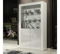 Mex Furniture Tall Display Cabinet 170cm White Matt Body and White Gloss Doors - Modern Open Shelving Unit - Matt Body & Gloss Doors - White - 170