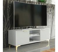 Mex Furniture TV Stand 120cm - White Matt Body & White Fluted Doors with Gold Legs - 120 cm - 1 - MDF/Chipboard