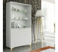 Mex Furniture White Display Cabinet with Gold Legs - Modern Fluted Tall Unit 170cm - Matt Body & Matt Doors - White - 170