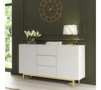 Mex Furniture White Matt Sideboard 140cm Diamond Pattern with Gold Legs - 140 cm - White - MDF/Chipboard