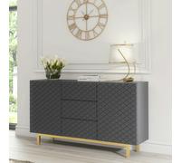 Mex FurnitureGrey Matt Sideboard 140cm Diamond Pattern with Gold Legs - 140 cm - MDF/Chipboard - 1