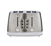 Morphy Richards Mexborough 4 Slice Toaster, Stainless Steel, Independent Operation, Browning Controls, Removable Crumb Tray, Anti-Jam, Defrost, Cancel, Reheat, 1860W, White Trim, 242903