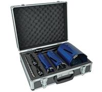 Mexco DCXCEL Slotted Dry Core Drill, High-Performance, Laser-Welded Diamond Core for Fast Drilling of Masonry Materials - 38mm - 127mm, 9 Piece Kit with Storage Case
