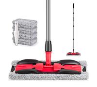 MEXERRIS Microfiber Mops for Hardwood, Laminate, Tile Floor Cleaning, Stainless Steel Handle - 4 Reusable Flat Mop Refills and 1 Dirt Removal Scrubber Included - Dry Dust Mop Commercial Home Use