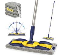 MEXERRIS Microfibre Mops for Hardwood Cleaning Floors - Floor Flat Mop with 4 Reusable Pads & 59"Adjustable Handle - Dry Dust Mop for Wood Laminate Tile Floors Cleaning - Commercial Home Mop