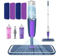 MEXERRIS Spray Mop for Floors - 4 Reusable Microfiber Pads, 2 Bottles, 360-Degree Swivel, One-Hand Use, Code: wet mop for floor cleaning