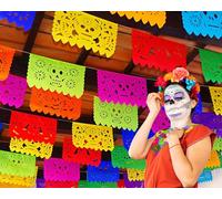 MexFabricSupplies Dia de Los Muertos Papel Picado, Day of The Dead Banners, 5 Pack|Tissue Paper
