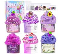 Mexgcom Slime Fluffy Kit, 6×70ml Slime Kit for Fluffy Butter, Transparent Slime and Butter Slime Slime for Kids Party Birthday Gift for Girls Boys Party and Christmas (Purple, 6×70ml)