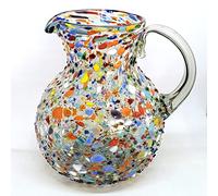 MexHandcraft Confetti Rocks 120 oz Large Bola Pitcher, Recycled Glass, Lead-free, Toxin-Free (Pitcher) Multicolor