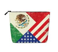 Mexican American Flag Water Resistant Pouch Women's Organizer, Fake Hemp Makeup Bag Large Cosmetic Travel Case