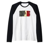 Mexican American Split Flag Chicano Roots Tattered Raglan Baseball Tee