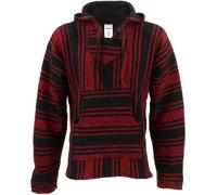Siesta Mexican Baja Jerga red and Black Hooded Hippie top (M)