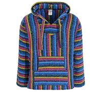 Mexican Baja Jerga Hoodie Hippie Festival Top in Blue Candy Stripe (M)