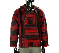 MEXICAN BAJA JERGA HOODIE HIPPIE FESTIVAL TOP RED & BLACK Sz M L XL XXL