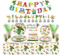 Mexican Birthday Party Decoration, Fiesta Party Supplies, Plates Cups Napkins Tablecloth Happy Birthday Banner Cake Toppers for Mexican Fiesta Tableware Set, Serves 24