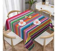 Mexican Blanket Serape Stripe Pattern Colorful Waterproof Picnic Party Square Table Cloth Cover Decorations Fabric 60 X 60 Inches square Tablecloth for 30-46 Inch Home Dining Room Kitchen Decor