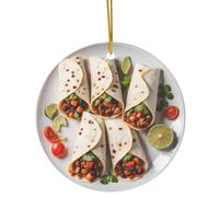 Mexican Burrito Christmas Ornament, Mexico Cuisine Foodie Décor, Funny Unique Tex-Mex Gift, Quirky Tortilla Food Lovers Holiday Tree Decoration (Double Sided Flat Printed Design on Ceramic, Not 3D)