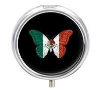 Mexican Butterflies Mexico Flag Round Pill Box Organiser 3 Compartment Medicine Case